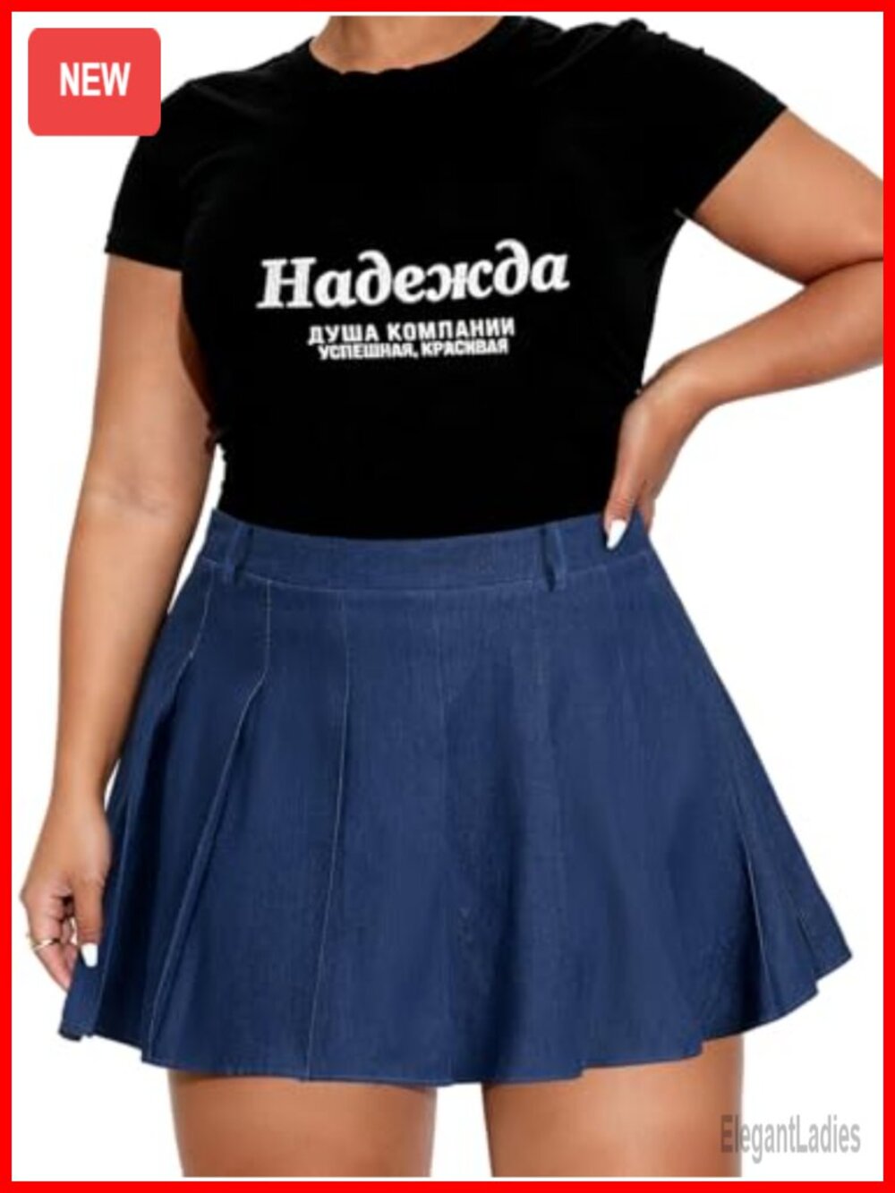 Plus Size Pleated Denim Skirt with Built-in Shorts & Pockets